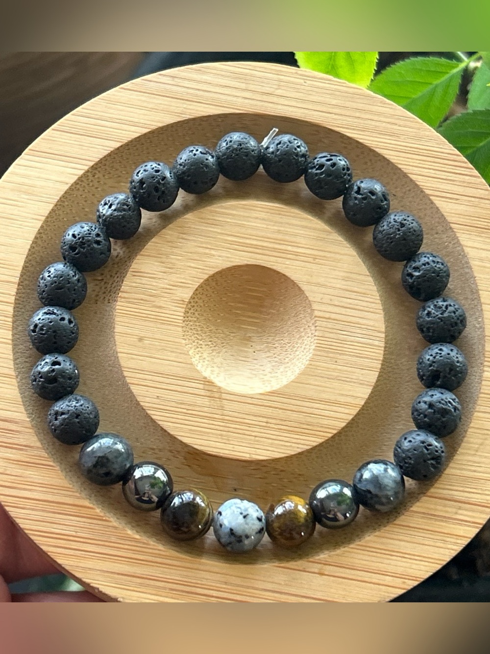 Men’s K2 + tiger eye + lava stone + hematite stretch bracelet